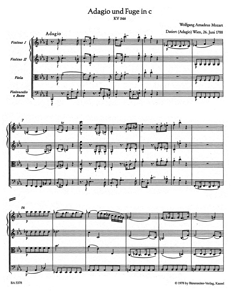 Adagio und Fuge in c, KV.546 (Score & parts)