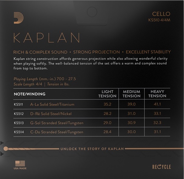 Snaren Kaplan voor Cello (Set medium tension, 4/4 scale)