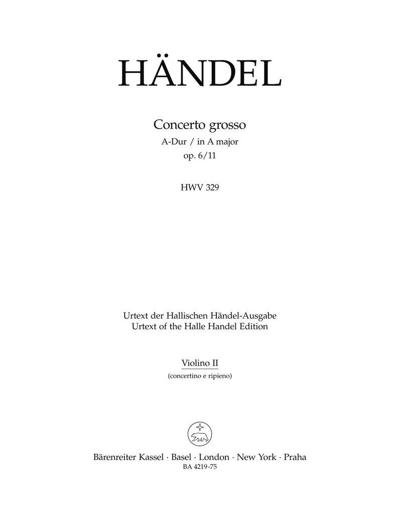 Concerto grosso A major, Op. 6/11 HWV.329(Violin 2 part)