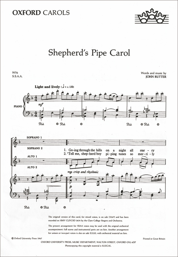 Shepherd's Pipe Carol (SSA)