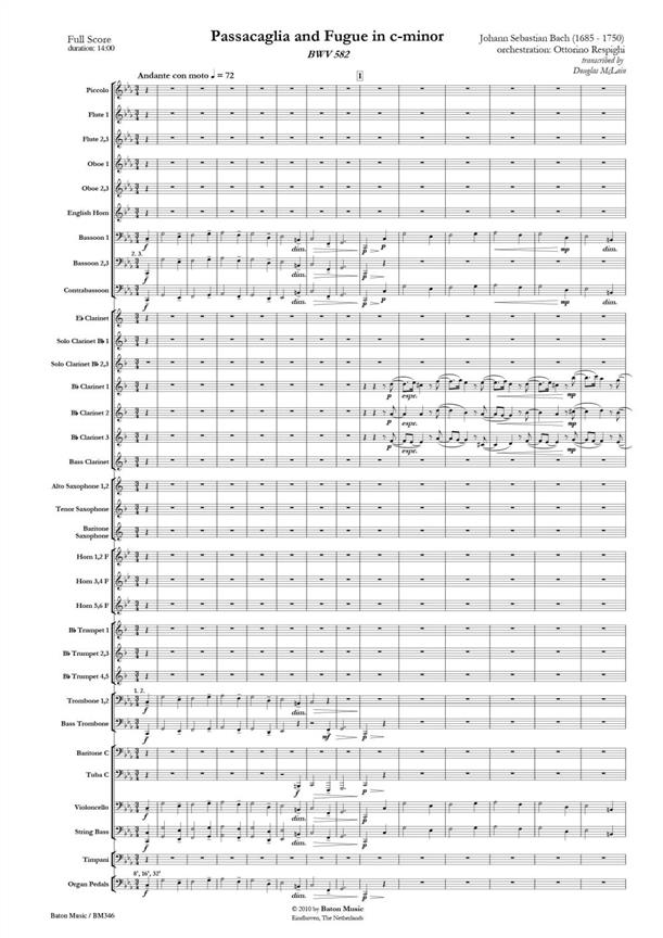 Passacaglia and Fugue, BWV.582 (Score & parts)