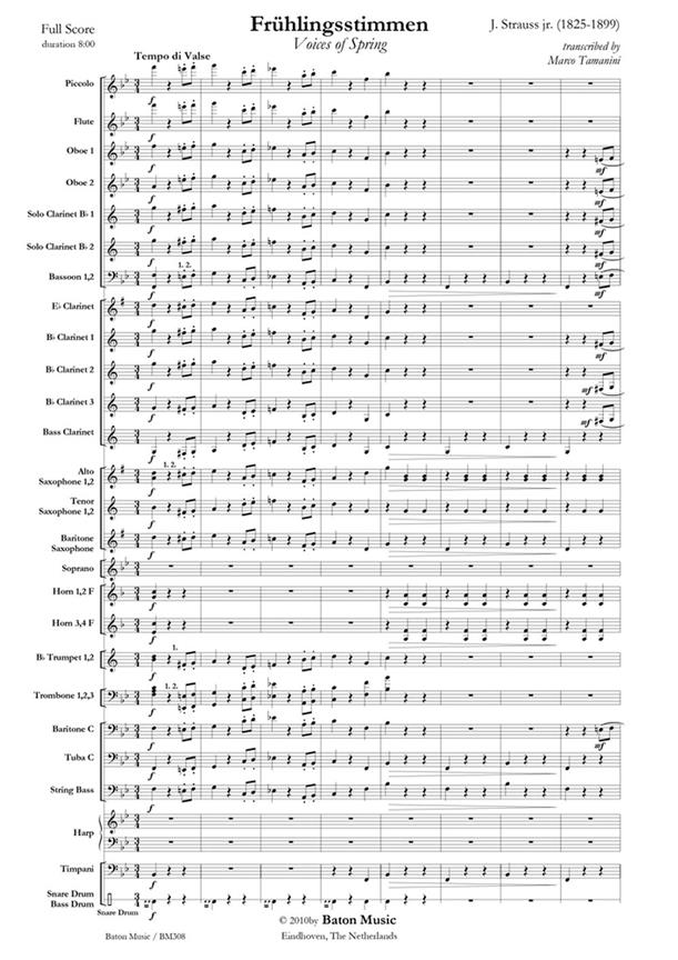 Frühlingsstimmen - Voice of Spring ( Concert band score & parts)