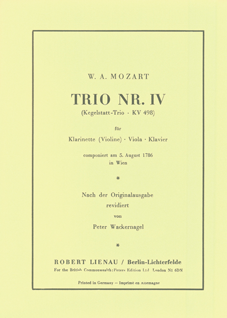 Trio Nr. 4 Kegelstatt-Trio, KV.498 (Study score)