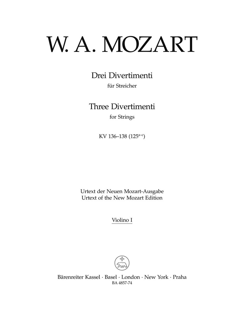 3 Divertimenti, KV.136-138 (1st Violin part)