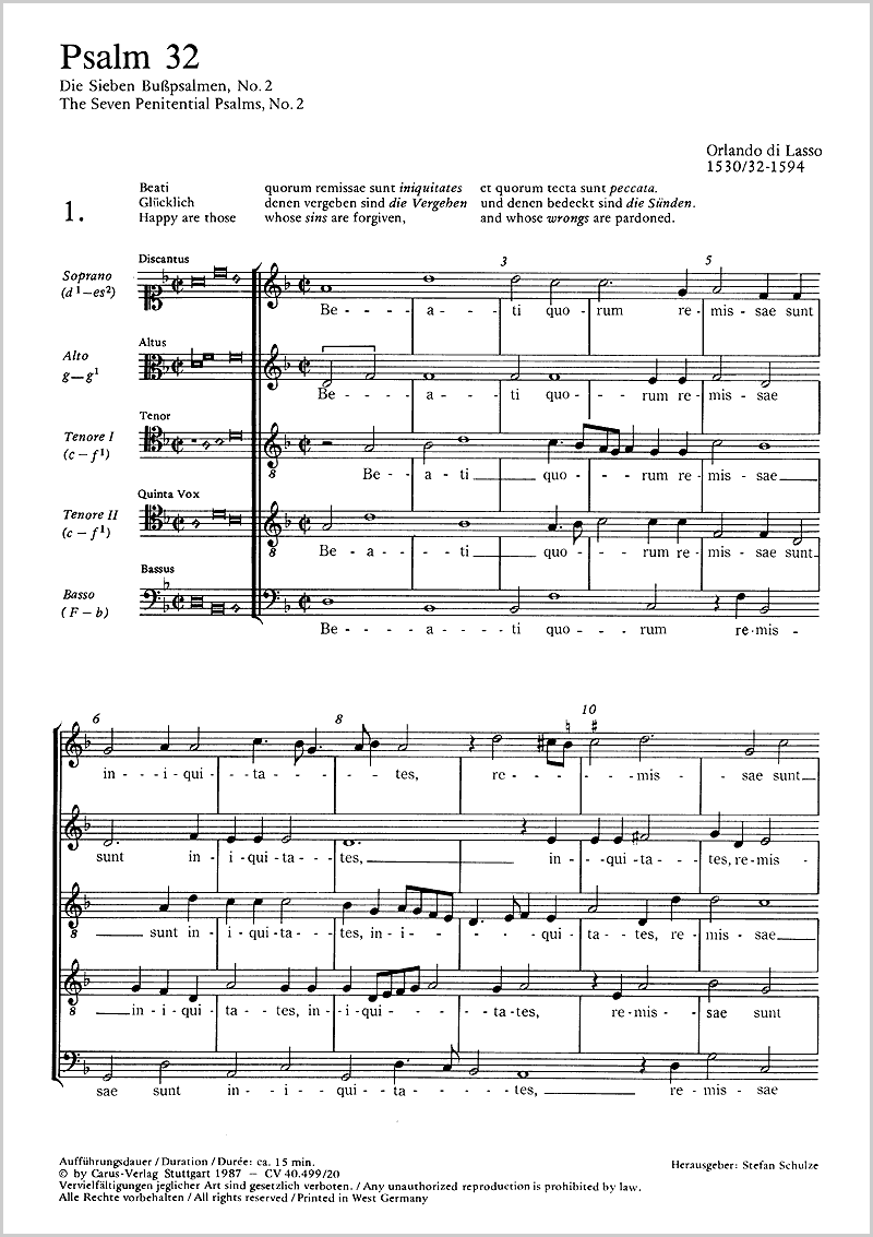 Psalm 32 Beati quorum remissae. Aus: Die sieben Buspsalmen