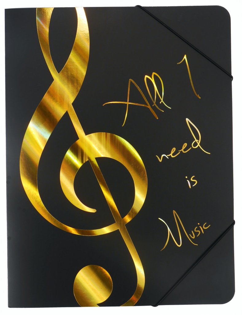 Elastic Folder 'All I Need is Music' Golden A4