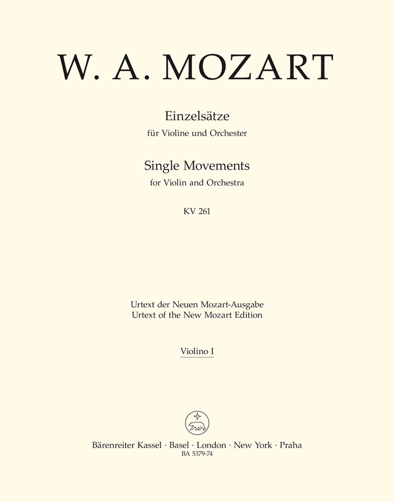 Single Movements for Violin and Orchestra K.261, 269 (261a), 373 (Violin 1)