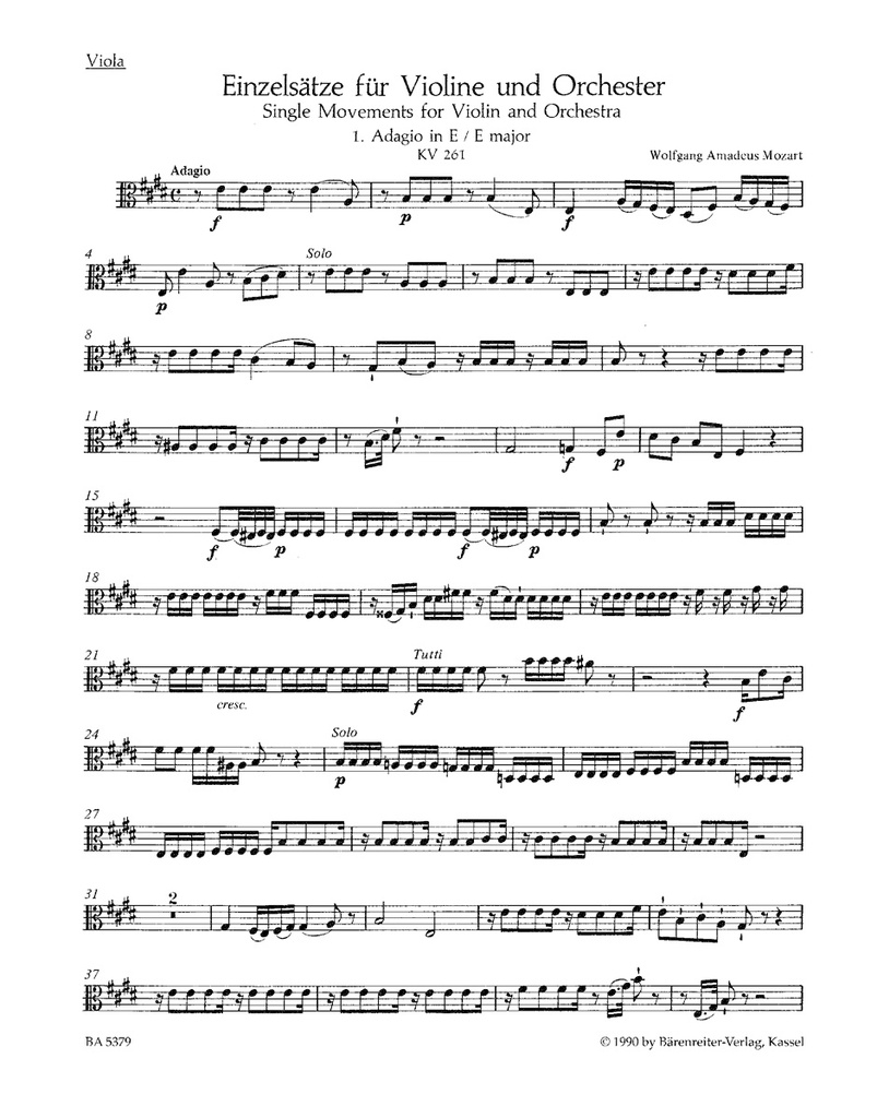 Single Movements for Violin and Orchestra K.261, 269 (261a), 373 (Viola)