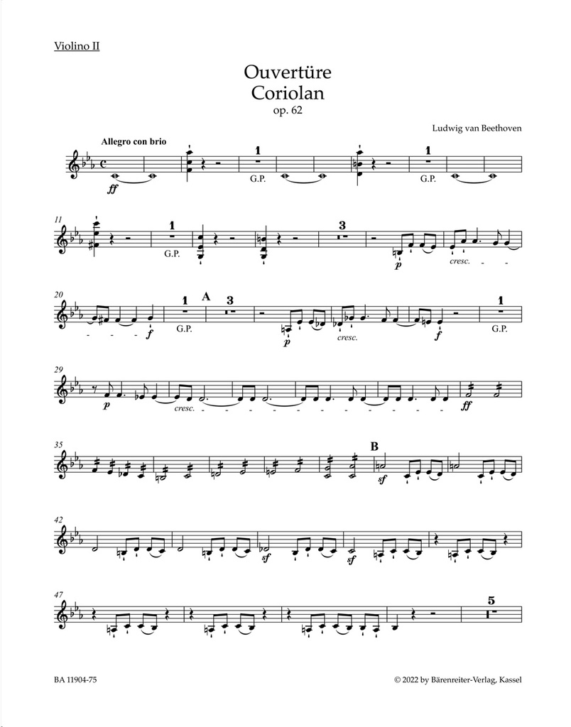 Coriolan Overture, Op.62 (Violin 2 part)