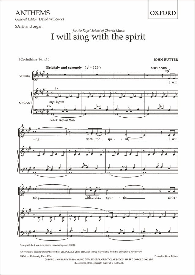 I Will Sing With the Spirit (Vocal score)