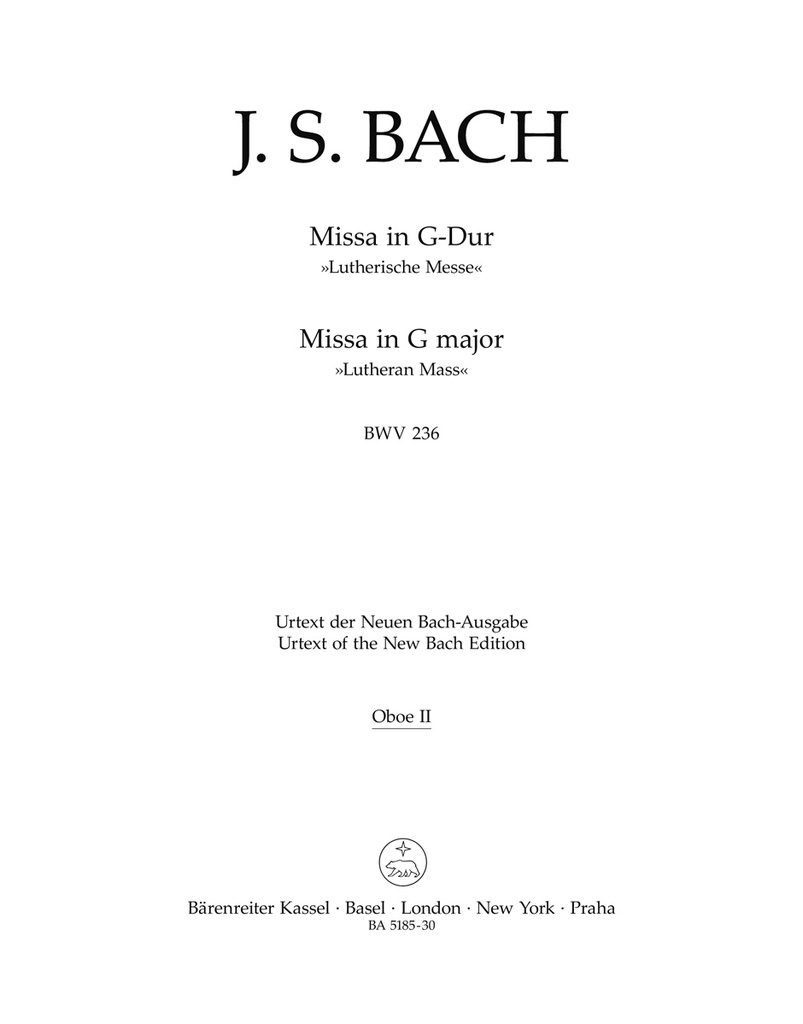 Mass G major, BWV.236 'Lutheran Mass 4'  (Oboe 2 part)