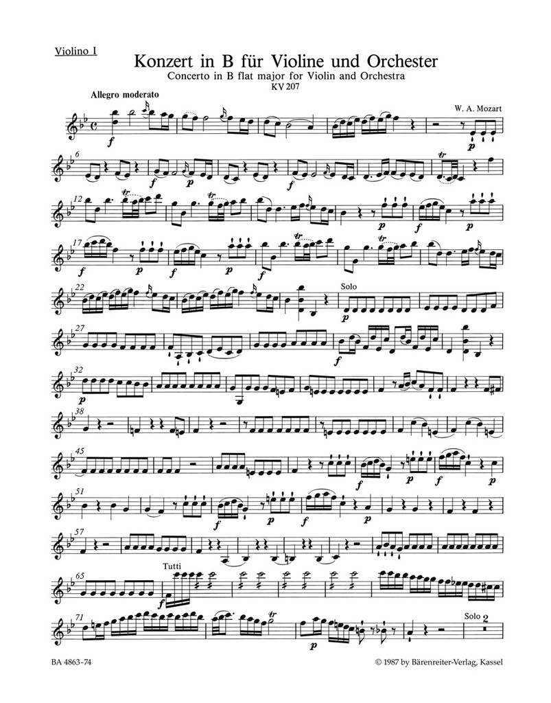 Concerto No.1 B major, KV.207 (Violin 1)