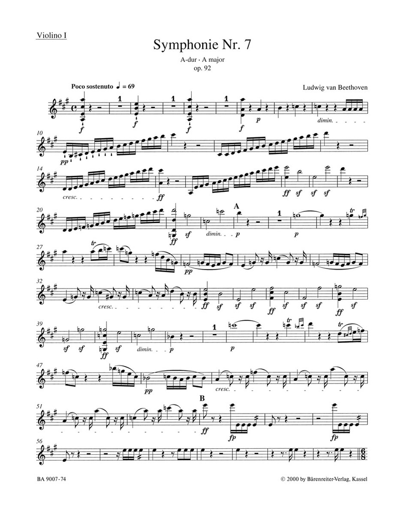 Symphony No.7 A major, Op.92 (Violin 1 part)