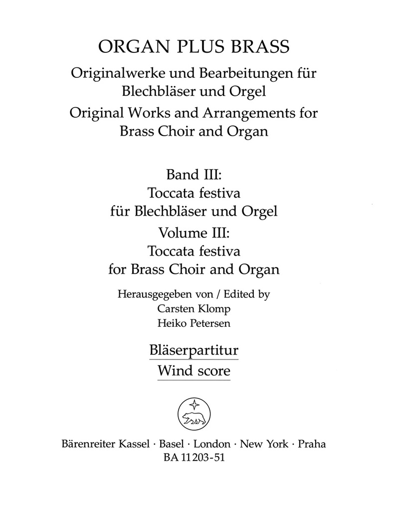 Organ plus brass - Vol.III: Toccata festiva for Brass Choir and Organ (Wind parts)