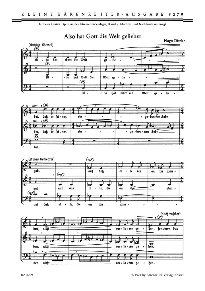 Also hat Gott die Welt geliebet No.16 (Liedsatz aus 'Der Jahrkreis', Op.5 (1932/33))