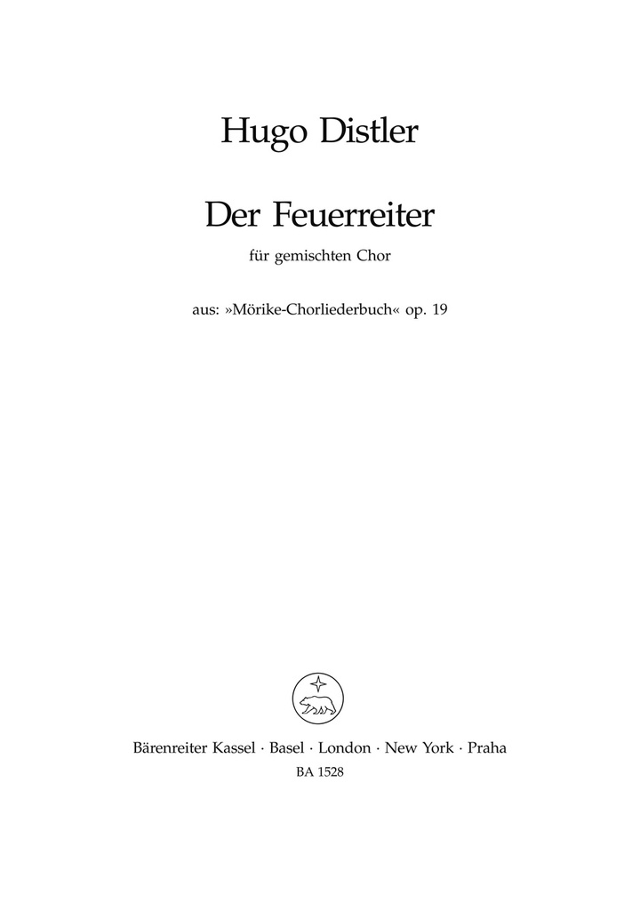 Der Feuerreiter (Sehet ihr am Fensterlein dort die rote Mütze wieder?) (aus 'Mörike-Chorliederbuch', Op.19)