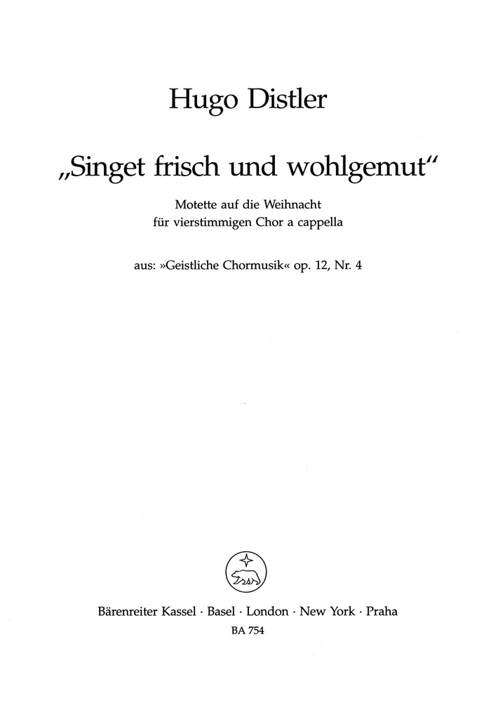 Singet frisch und wohlgemut for four-part choir, Op.12/4 (No. 4 from 'Geistliche Chormusik' (1934-1941)