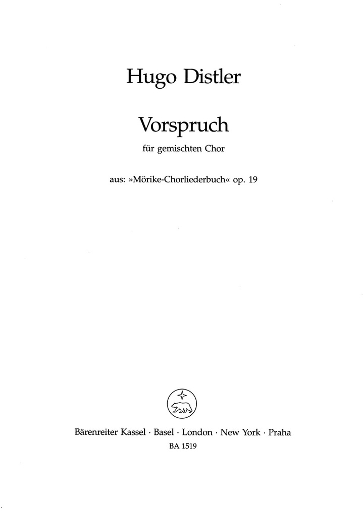 Vorspruch 'Wer die Musik sich erkiest', Op.19 (from the 'Mörike-Chorliederbuch', Part 1)