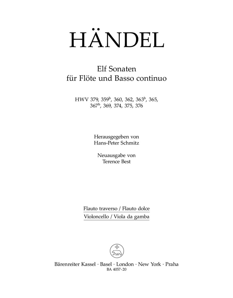 11 Sonatas for Flute and Basso Continuo, HWV.379, 359b, 360, 362, 363b, 365, 367b, 369/, HWV.374-376 (Flute part)