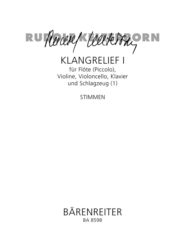 Klangrelief I für Flöte (Piccolo), Violine, Violoncello, Klavier und Schlagzeug (1) (2000/2001) (Set of parts)