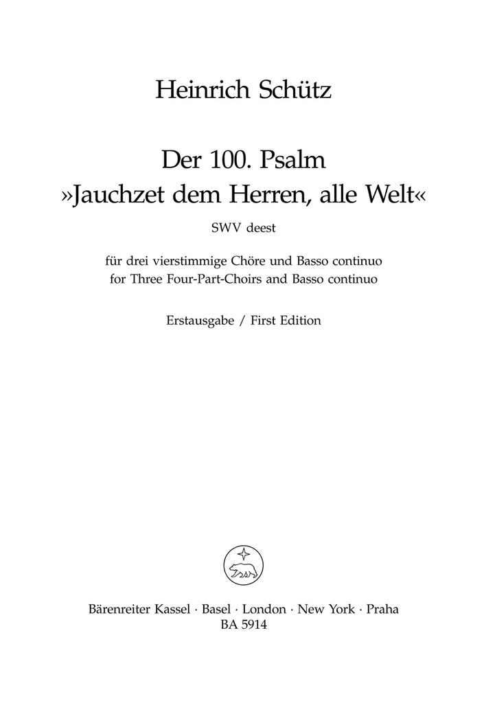 Jauchzet dem Herren, alle Welt, SWV.deest und Bläserchöre)- (Psalm 100)