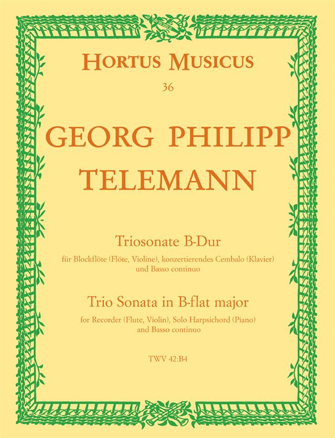 Triosonate für Blockflöte (Flöte, Violine), konzertierendes Cembalo (Klavier) und Basso continuo B-Dur, TWV.42:B4 (Score & parts)