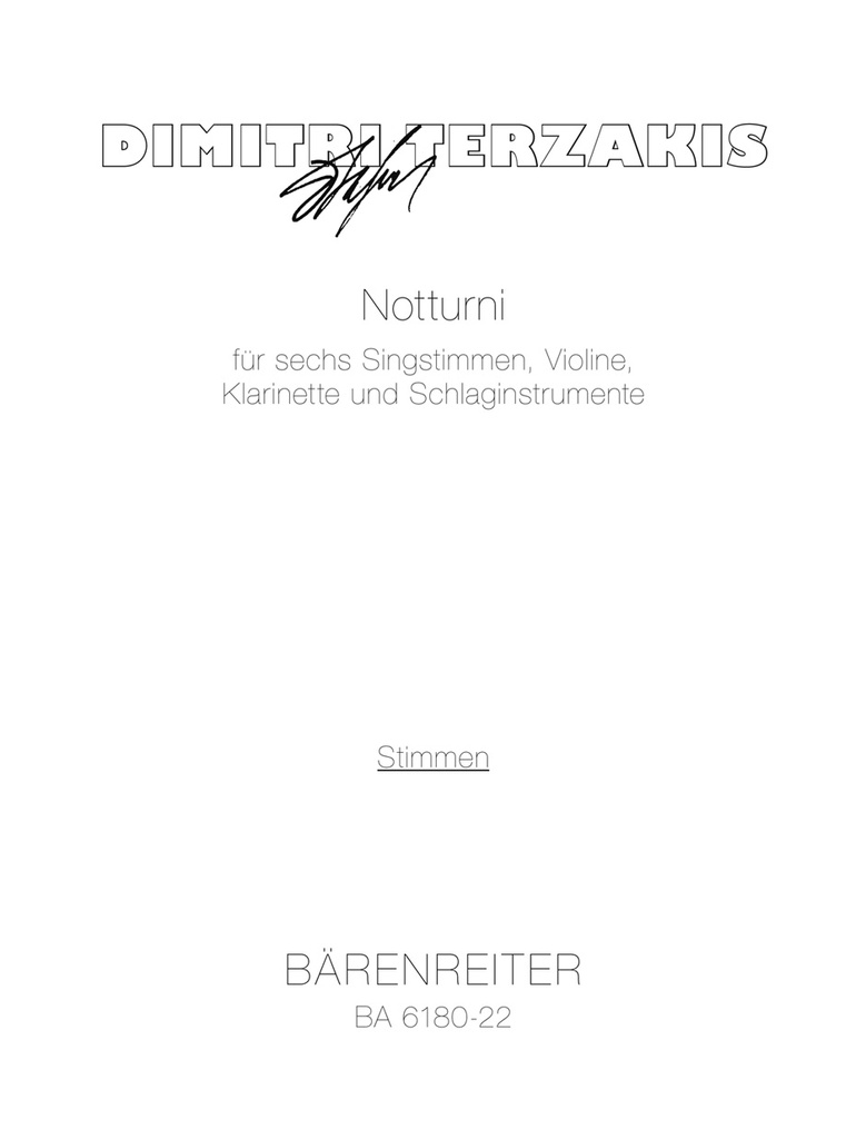 Notturni für six Singstimmen, Violine, Klarinette und Schlaginstrumente (1976) (Instrument parts)