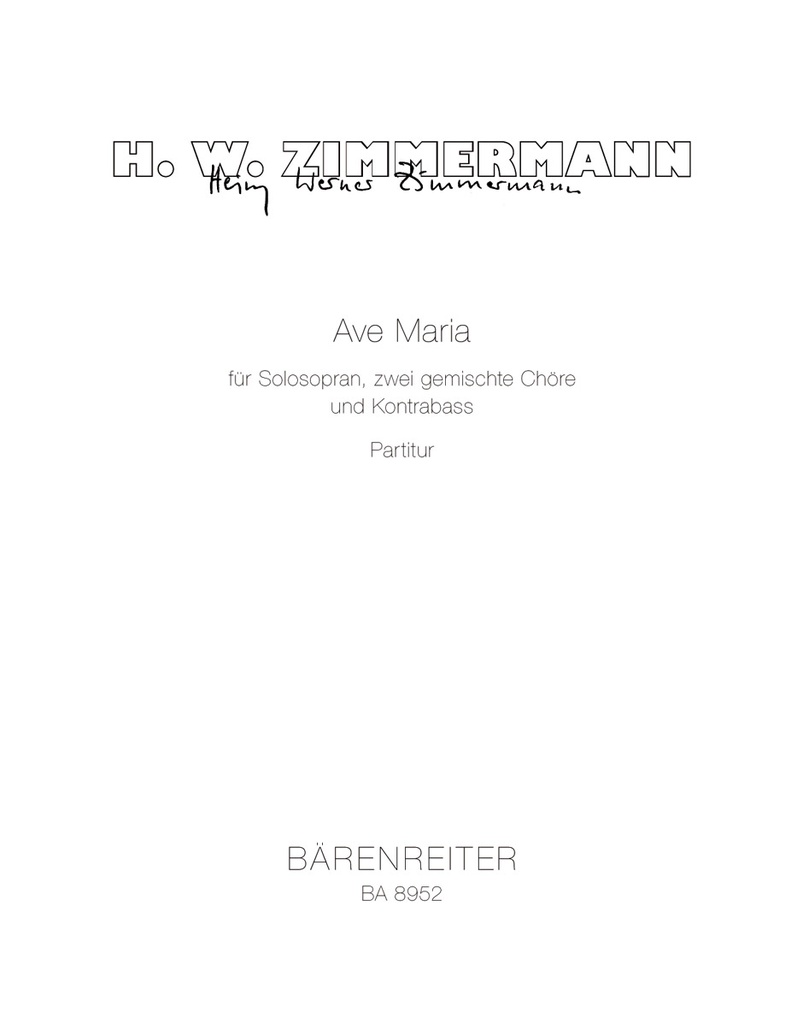 Ave Maria für Solosopran, zwei gemischte Chöre und Kontrabass (Score & parts)