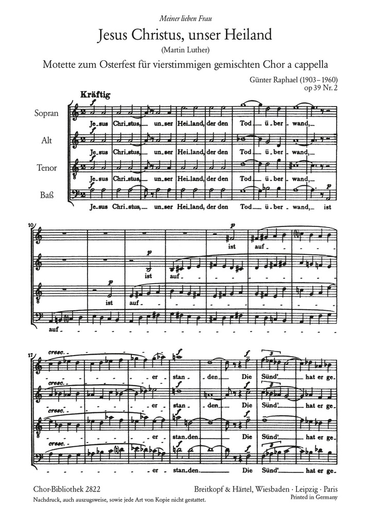 Jesus Christus, unser Heiland, Op.39/2 (Choral score)