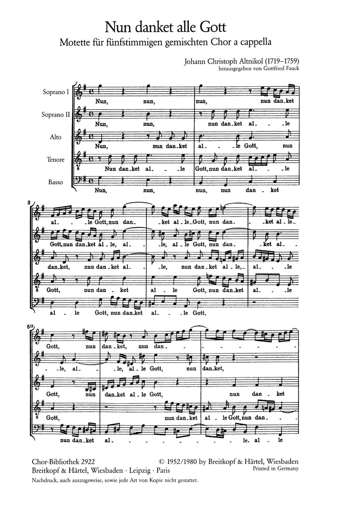 Nun danket alle Gott (Choral score)