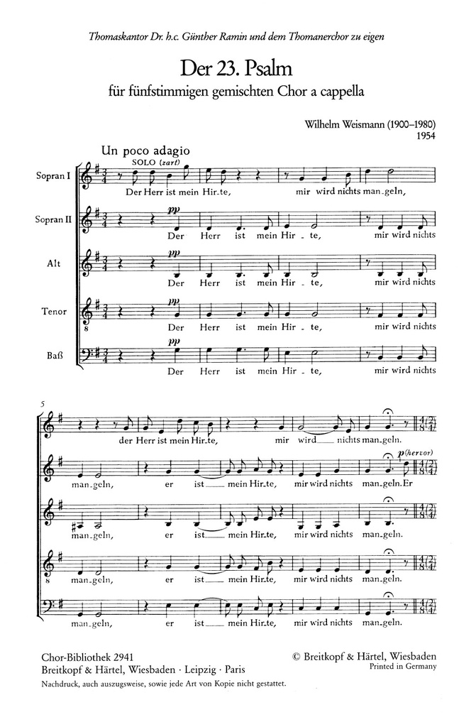 Psalm 23 Der Herr ist mein Hirte (Choral score)