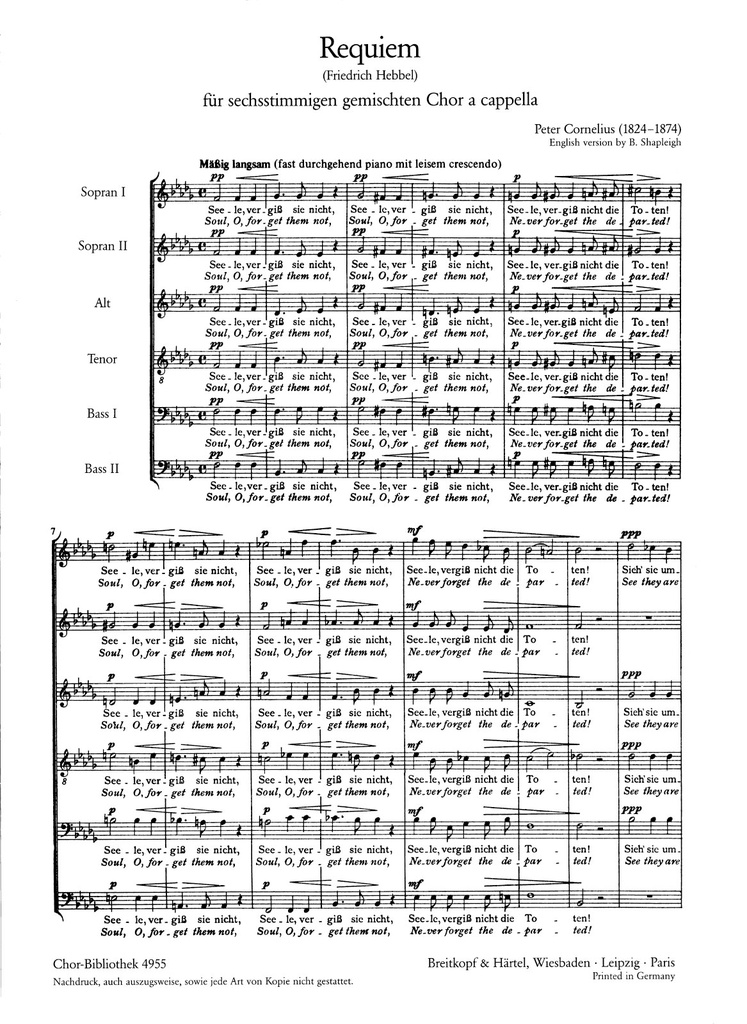 Requiem Seele, vergiss (Choral score)