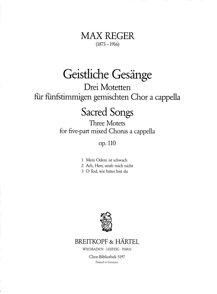 Sacred Songs, Op.110 (Choral score)