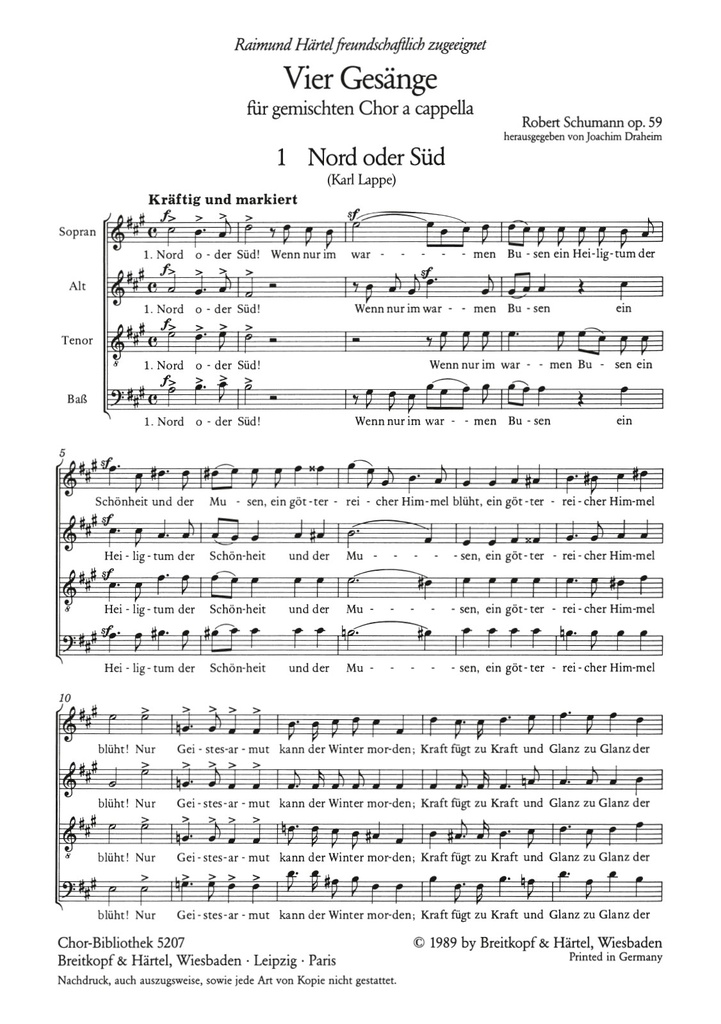 4 Gesaenge, Op.59 (Choral score)