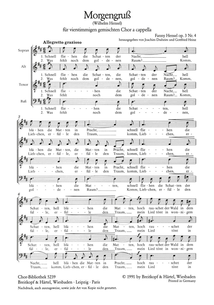 Morgengruss, Op.3/4 (Choral score)