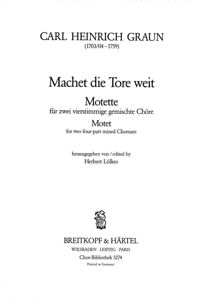 Motette Machet die Tore weit (Choral score)