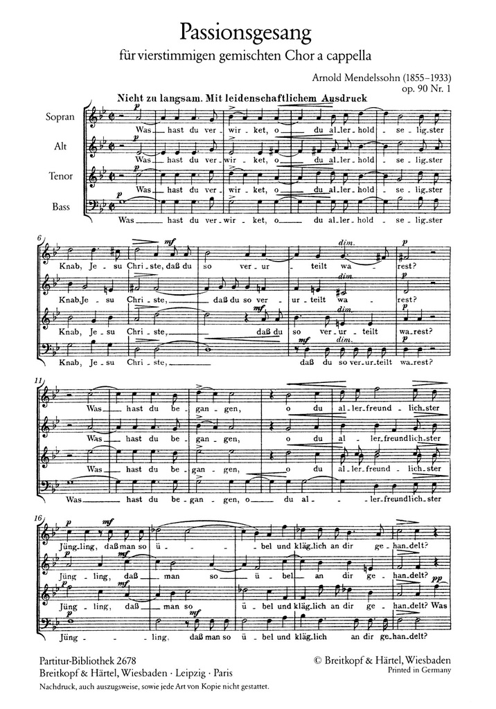 Passionsgesang, Op.90 No.1 (Choral score)