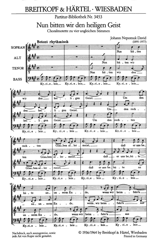 Nun bitten wir den heiligen Geist (Choral score)