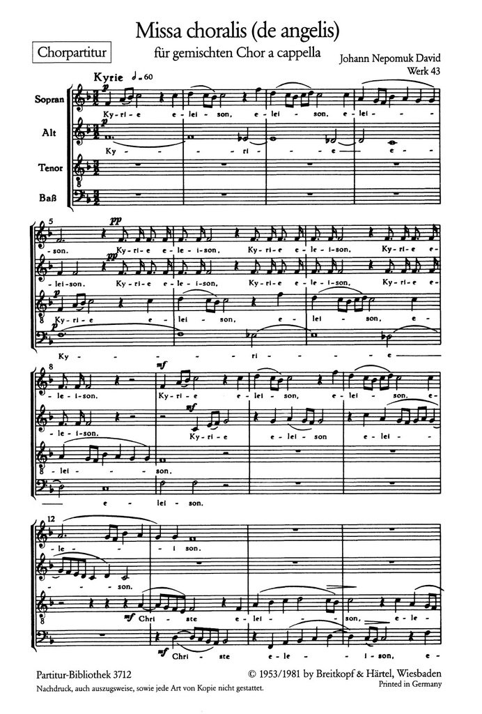 Missa choralis (de angelis), WK.43 (Choral score)