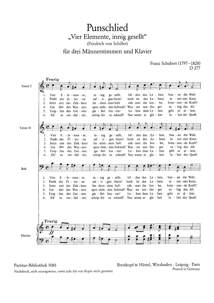 Punschlied, D.277 (Vocal score)