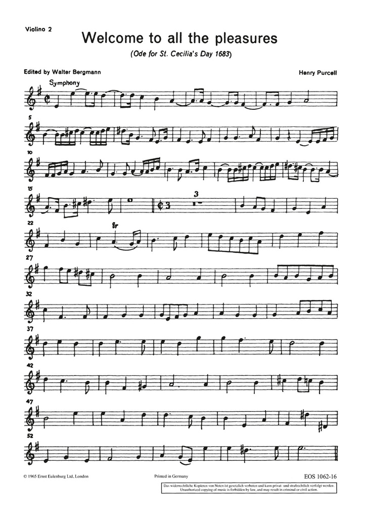 Ode for St. Cecilia's Day 1683 Z 339 (Violin 2)