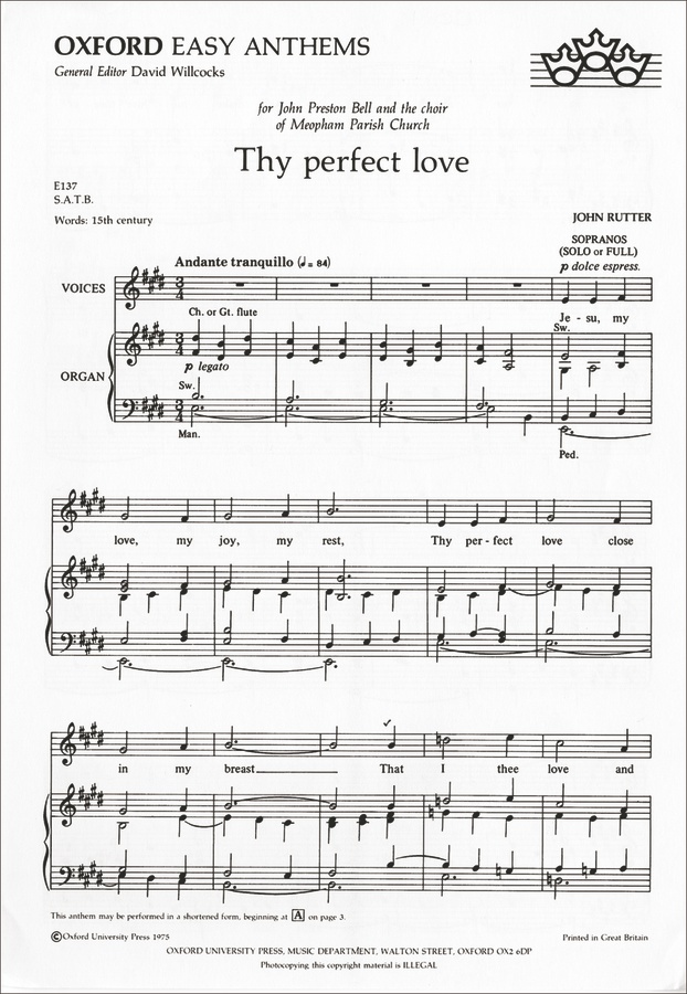 Thy Perfect Love (Vocal score)