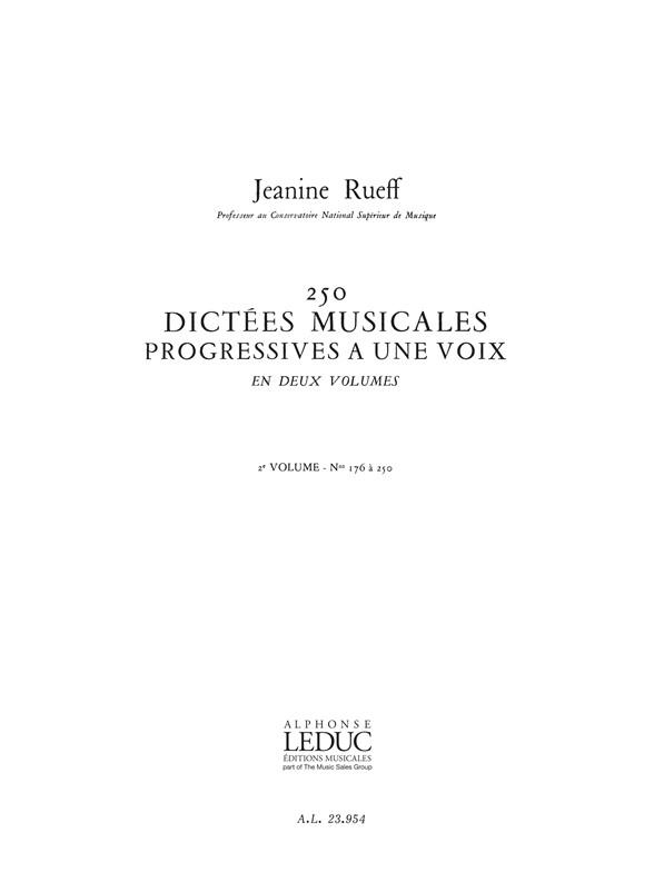 250 Dictées musicales à une voix - Vol.2