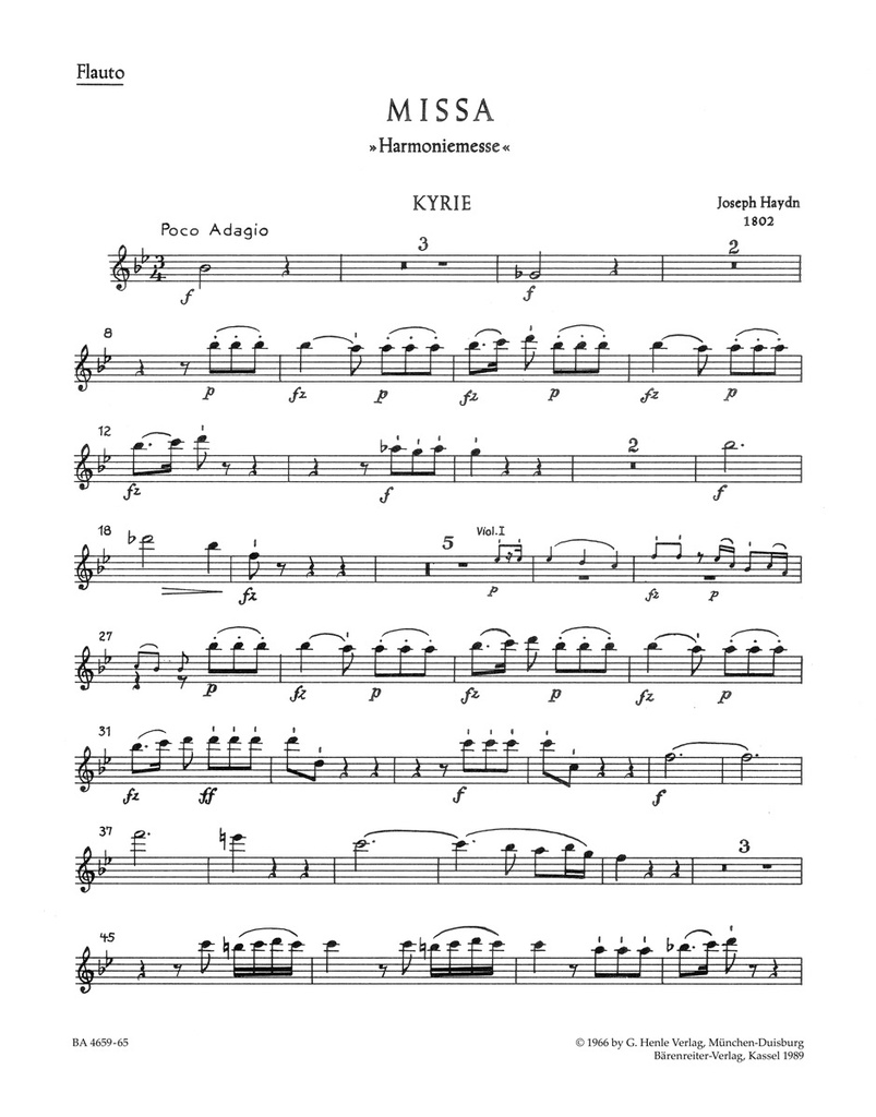 Missa B-flat major Hob.XXII:14 'Harmony Mass' (Wind parts)