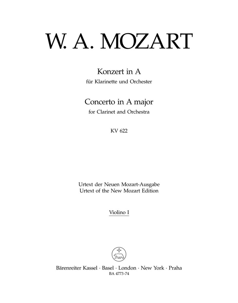 Concerto A major, KV.622 (Violin 1 part)