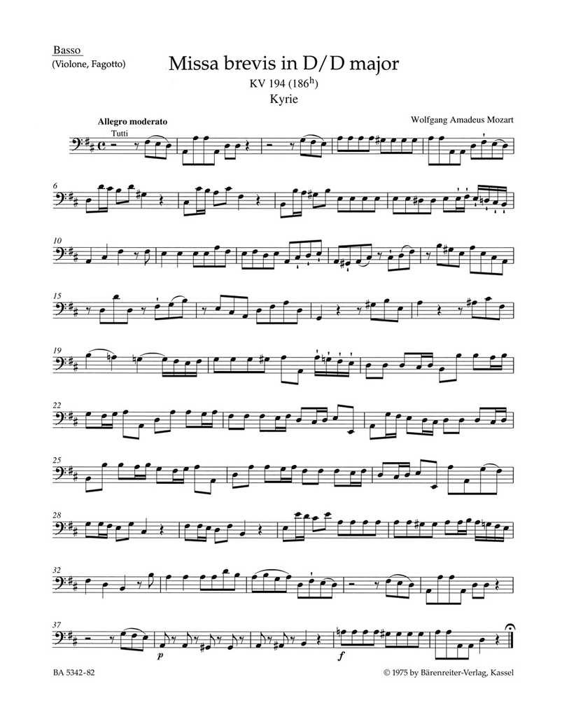 Missa brevis D major, KV.194 (Cello/Fagot)