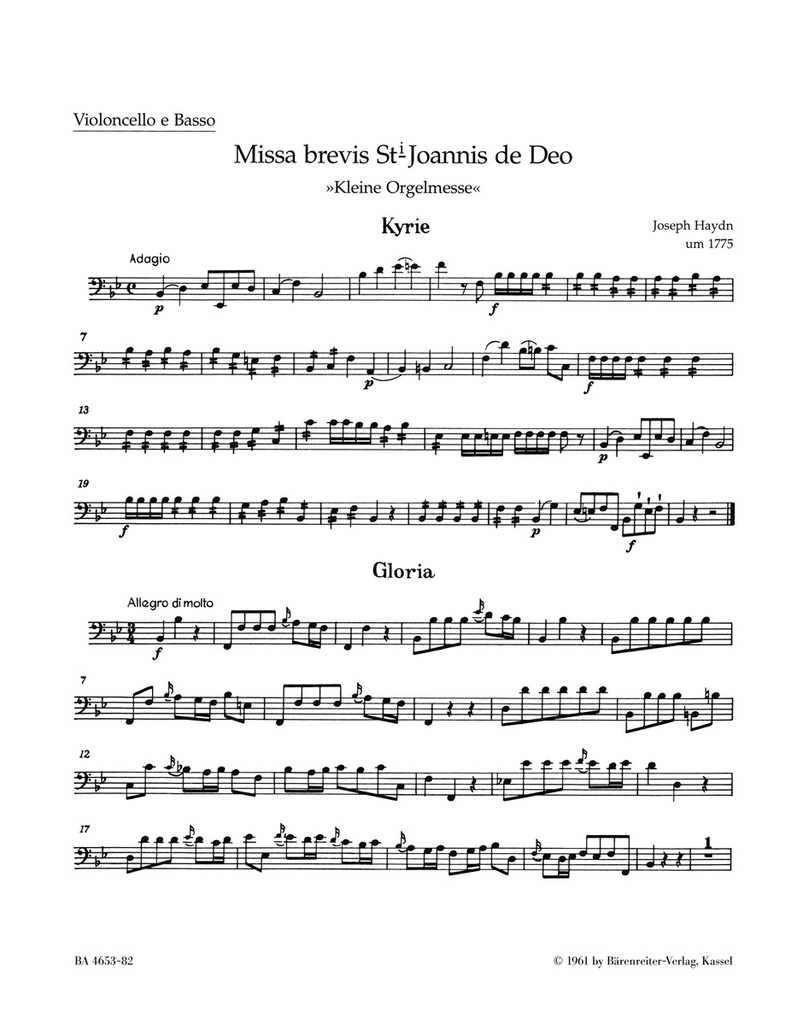 Missa brevis St.Joannis (Cello/Kontrab.)