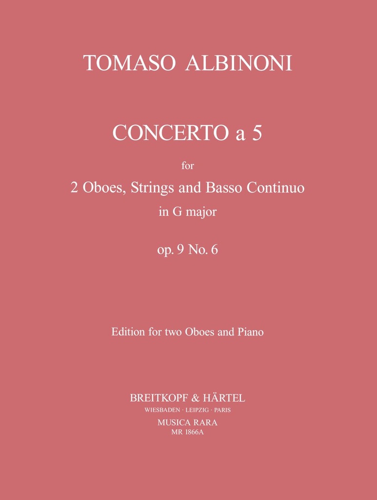 Concerto a 5 in G, Op.9/6 (Piano reduction)