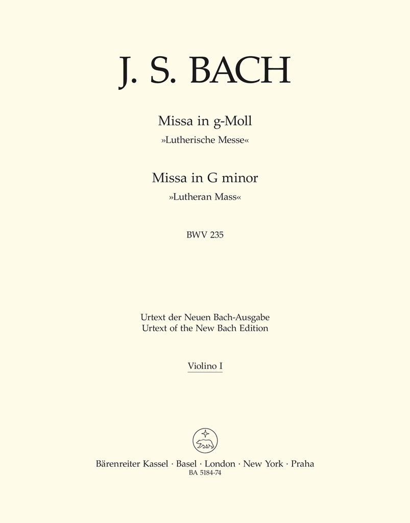 Mass G minor, BWV.235 'Lutheran Mass 3' (Violin 1 part)