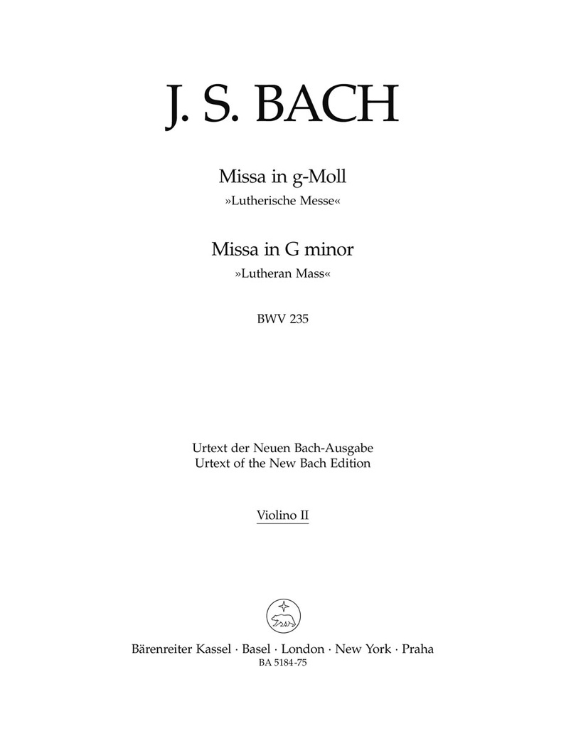 Mass G minor, BWV.235 'Lutheran Mass 3' (Violin 2 part)